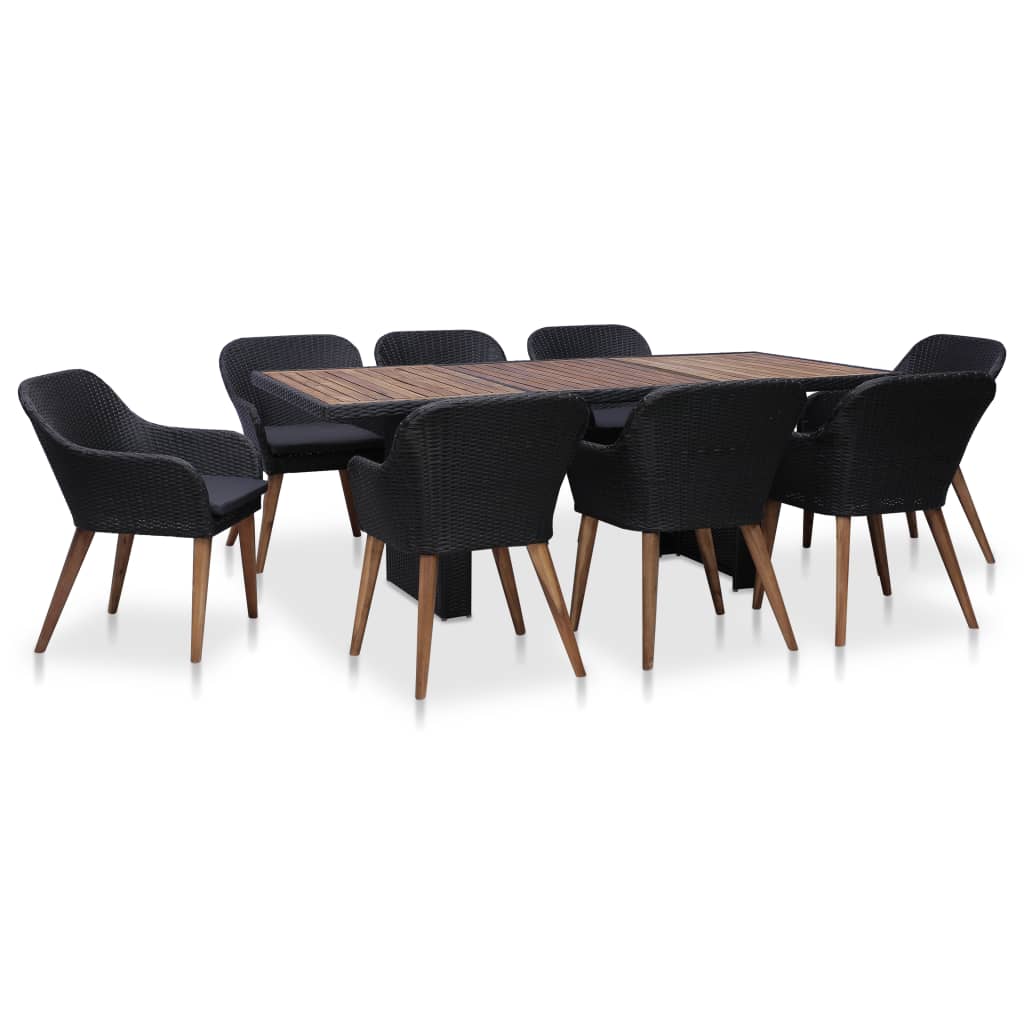 NNEVL 9 Piece Outdoor Dining Set with Cushions Poly Rattan Black