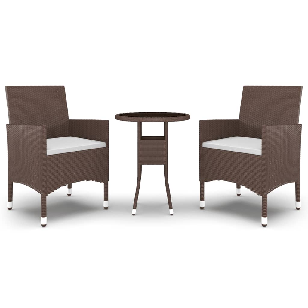 NNEVL 3 Piece Garden Dining Set Poly Rattan Brown