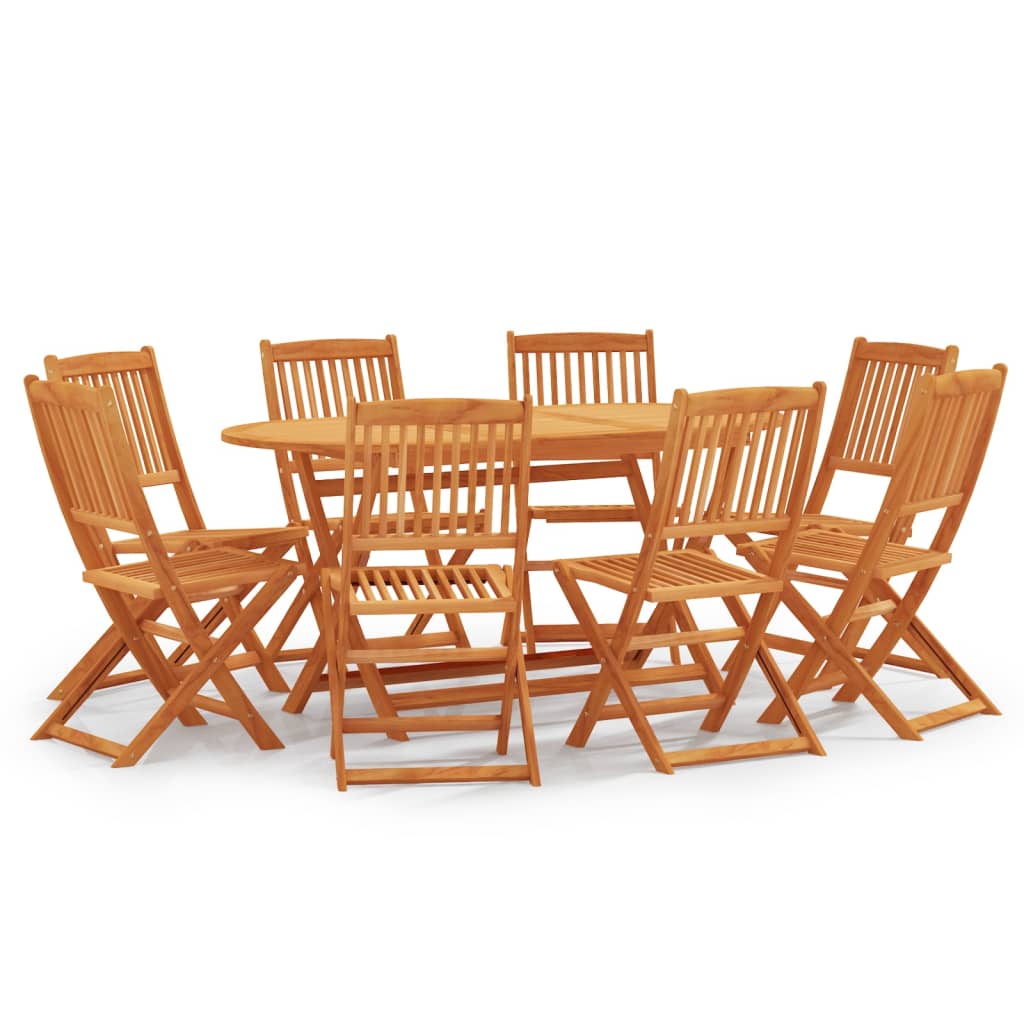 NNEVL 9 Piece Folding Outdoor Dining Set Solid Eucalyptus Wood