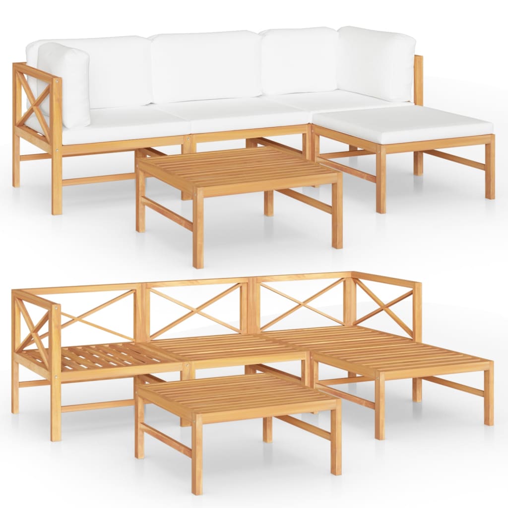 NNEVL 5 Piece Garden Lounge Set with Cream Cushions Solid Teak Wood