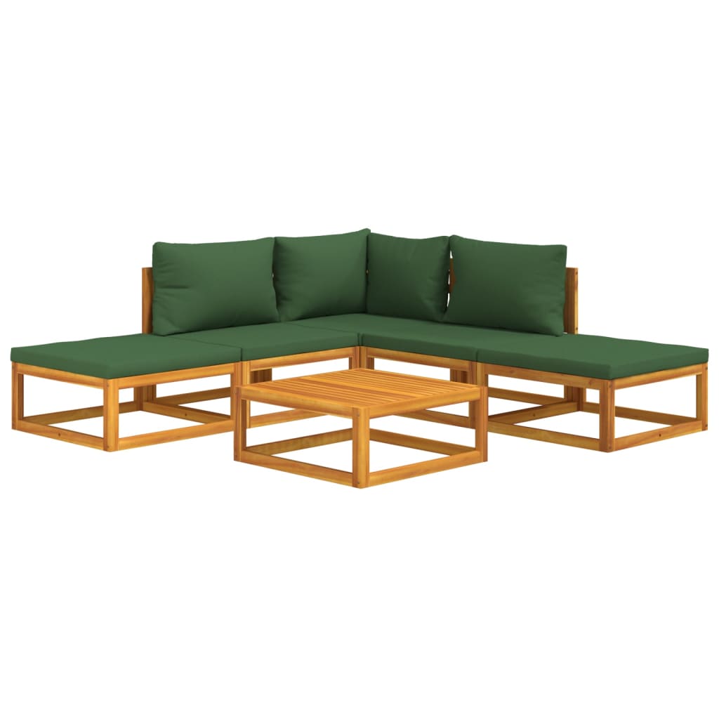 vidaXL 6 Piece Patio Lounge Set with Green Cushions Solid Wood