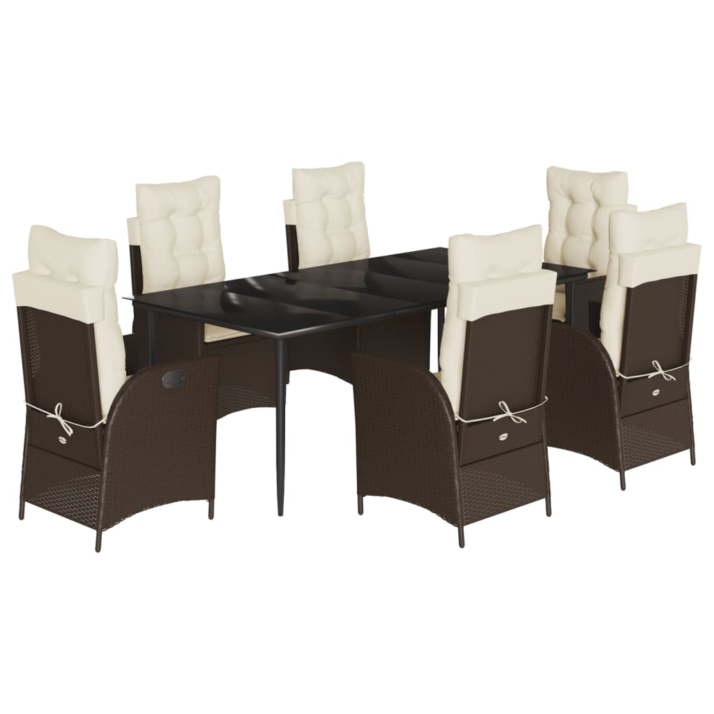 vidaXL 7 Piece Patio Dining Set with Cushions Brown Poly Rattan