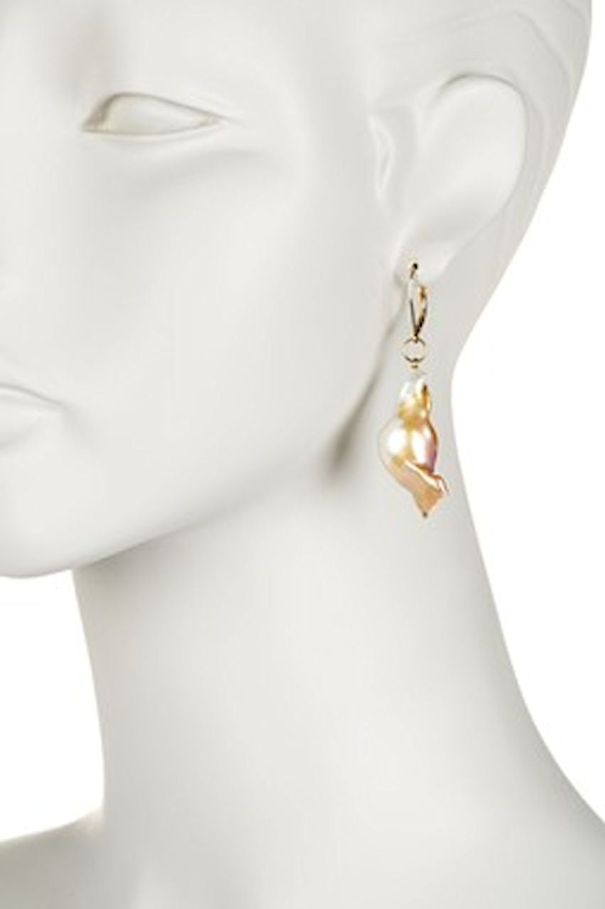 Jumbo White Baroque Chinese Freshwater Pearl Earrings-One of a kind-010