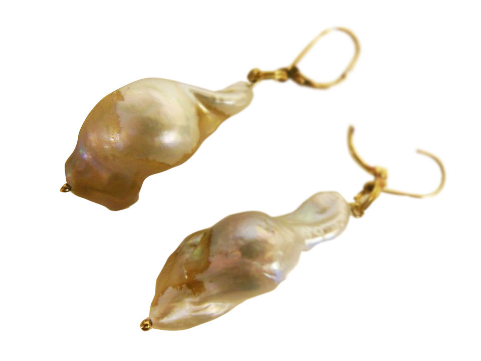 Jumbo White Baroque Chinese Freshwater Pearl Earrings-One of a kind-010
