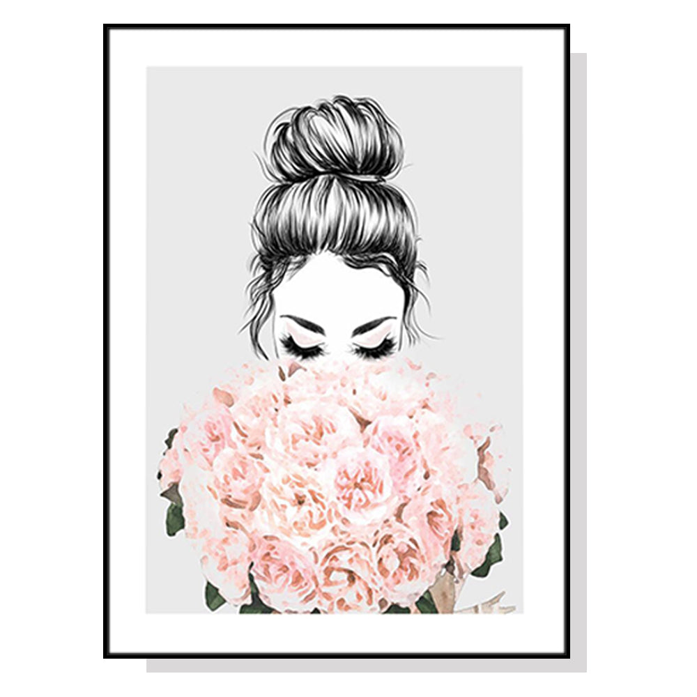 NNEDSZ Wall Art 80cmx120cm Roses Girl Black Frame Canvas