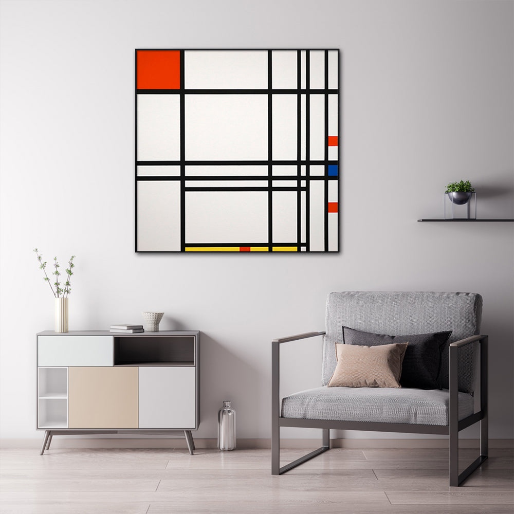 NNEDSZ Wall Art 80cmx80cm Abstract Art By Piet Mondrian Black Frame Canvas