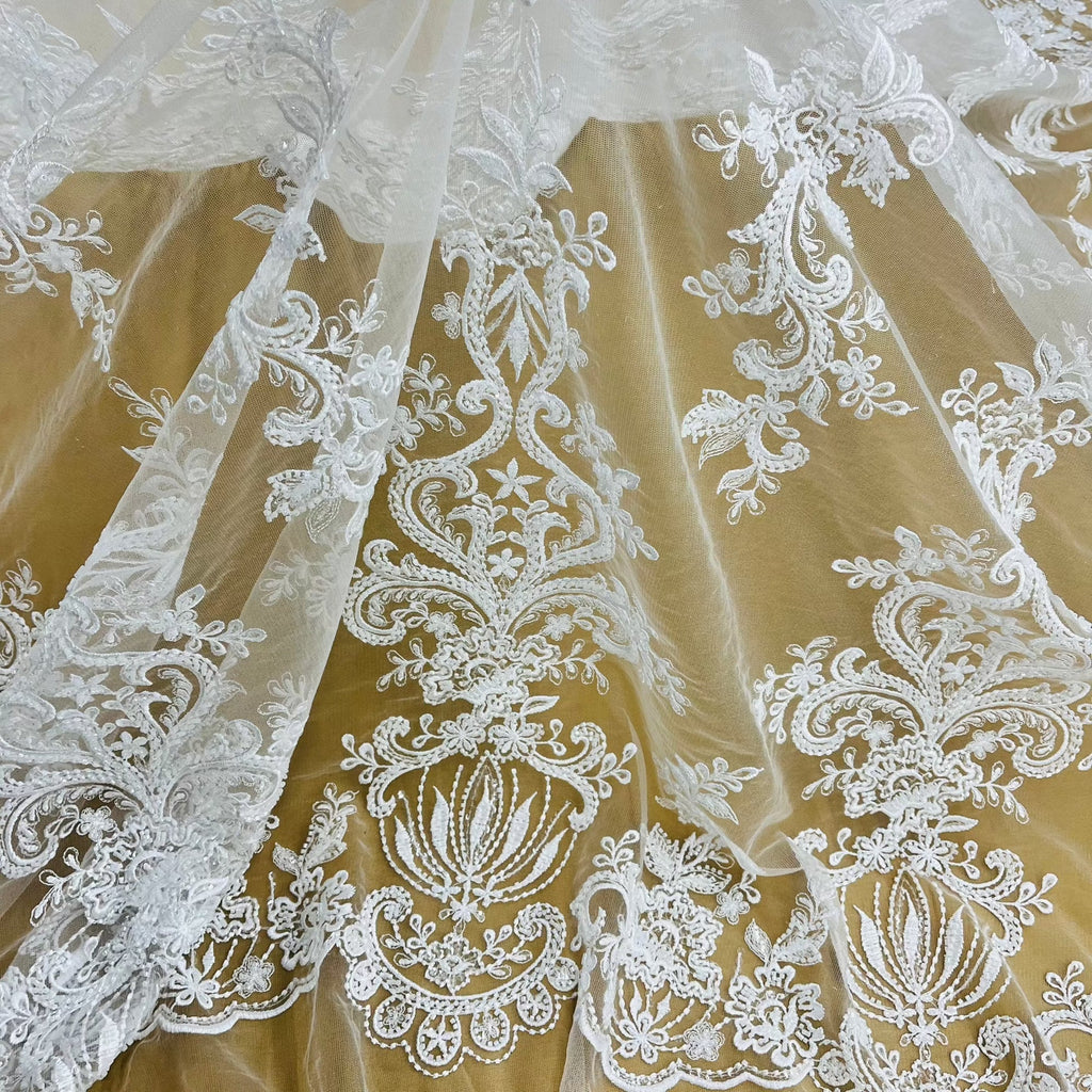 Beaded Lace Fabric Embroidered on 100% Polyester Net Mesh | Lace USA - GD-12186