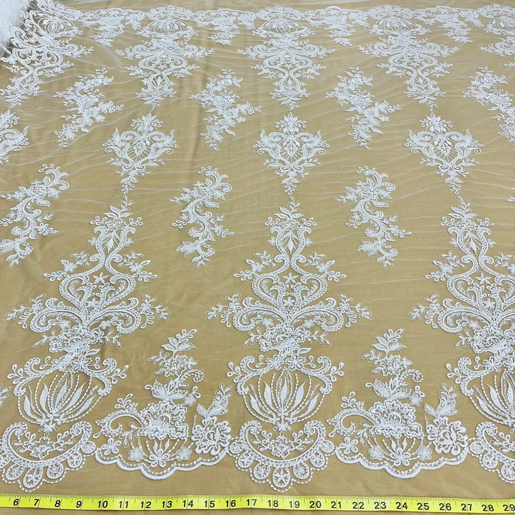 Beaded Lace Fabric Embroidered on 100% Polyester Net Mesh | Lace USA - GD-12186