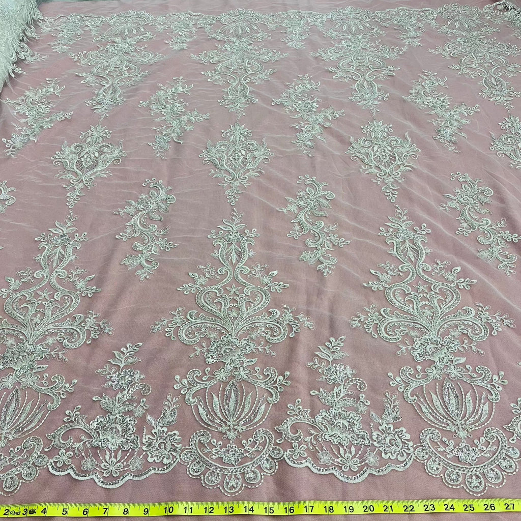Beaded Lace Fabric Embroidered on 100% Polyester Net Mesh | Lace USA - GD-12186