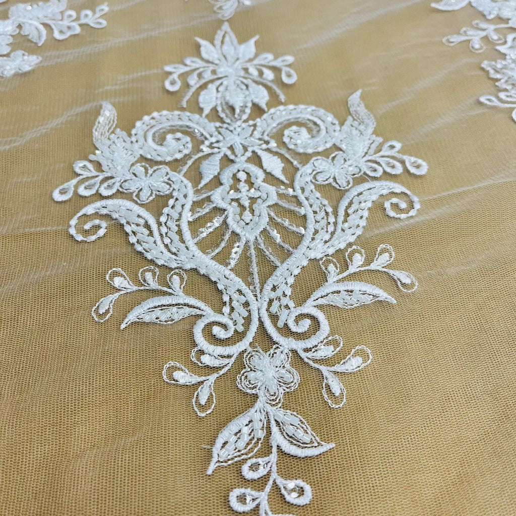 Beaded Lace Fabric Embroidered on 100% Polyester Net Mesh | Lace USA - GD-12186