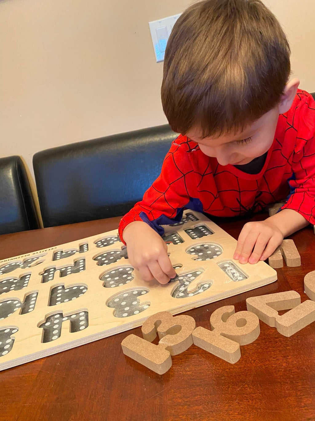 NUMBER PUZZLE - CHALKBOARD BASE WITH TRACERS - Number Tracing Puzzle with Chalkboard Base | Special Needs Math Learning Tool | Fine Motor Skills Development
